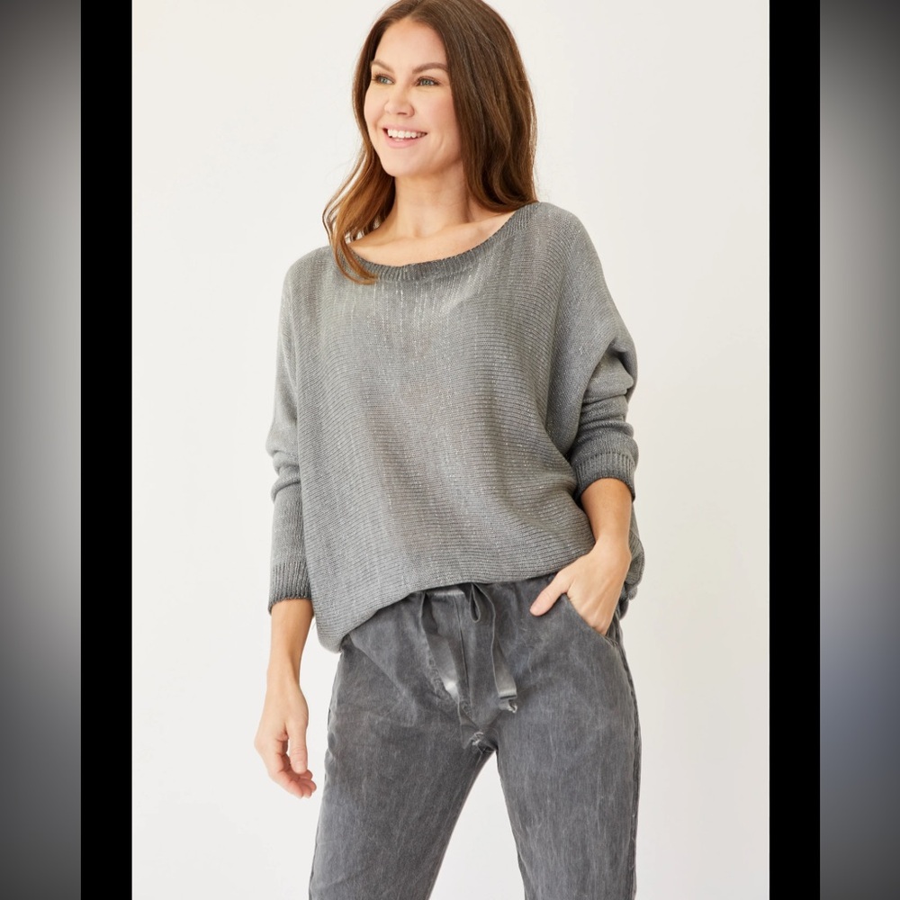 Grey Violet Knit Dolman Sleeve Sweater